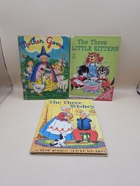 Vintage Junior Elf Books Mother Goose Three Little Kittens Rand McNally